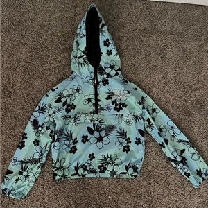 Justice Teal Floral Rain Hoodie Size 10 Girls